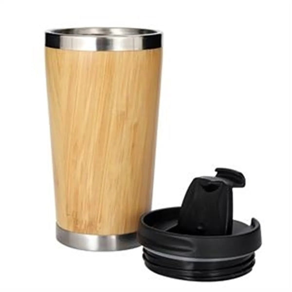 14 oz Bamboo Coffee Cup with Lid Stainless Steel Tumbler