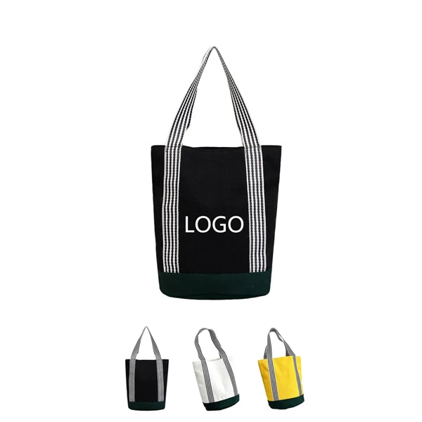 Canvas Shopping Tote Bag with Color Bottom