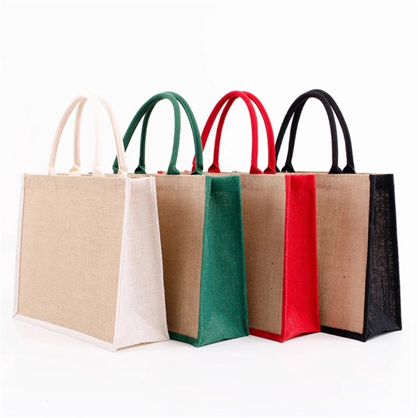 Mini Jute Tote Bag w/Canvas Handle