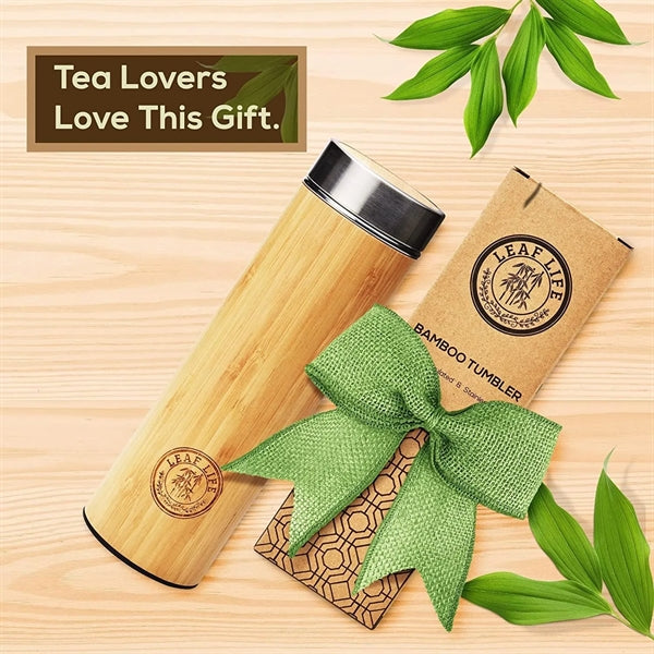Premium Bamboo Thermos with Tea Infuser & Strainer 15oz