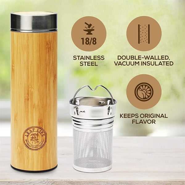 Premium Bamboo Thermos with Tea Infuser & Strainer 15oz