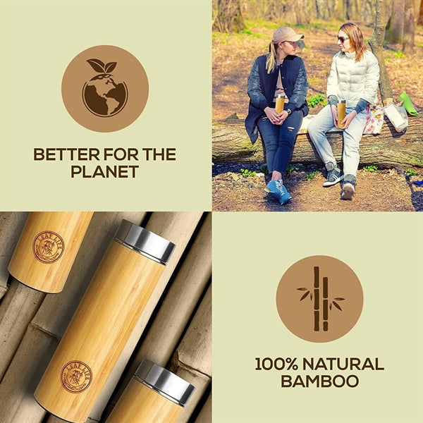 Premium Bamboo Thermos with Tea Infuser & Strainer 15oz