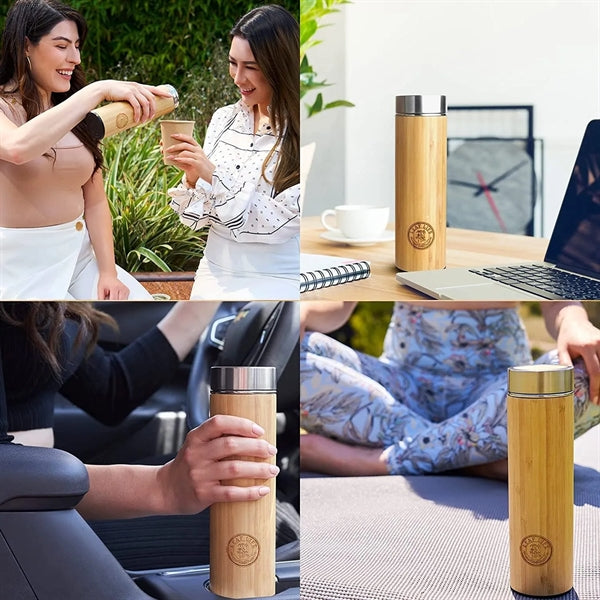 Premium Bamboo Thermos with Tea Infuser & Strainer 15oz