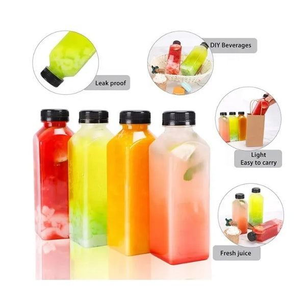 12 oz Square Empty Clear Plastic Beverages Juice Bottle