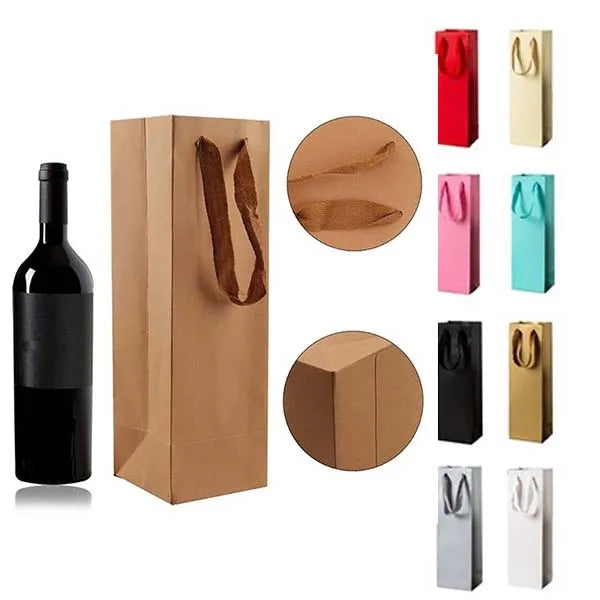Kraft Paper Single Wine Bottle Gift Tote Bags