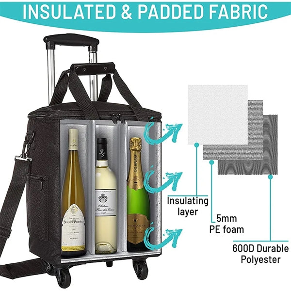 Removable Travel 6 Bottle Carrier Cooler Trolley Luggage Bag