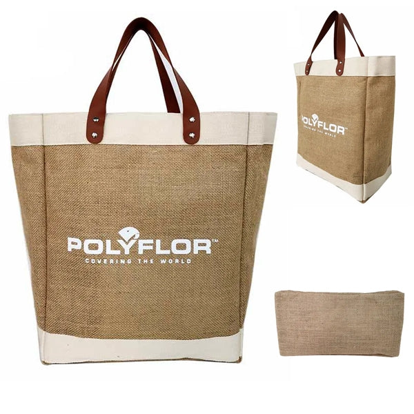 Premuim Jute Shopping Bag with Leather Handle