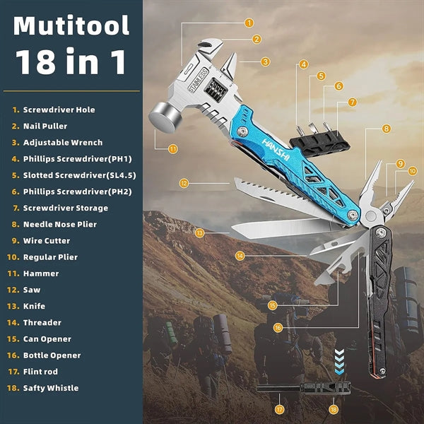 18 in 1 Pocket Upgraded Adjustable Wrench Multitool Hammer