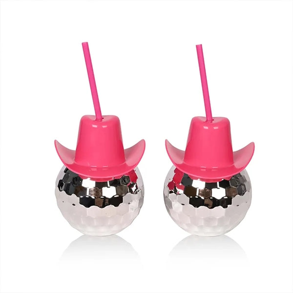 Disco Ball Cowboy Hat Cup With Straw