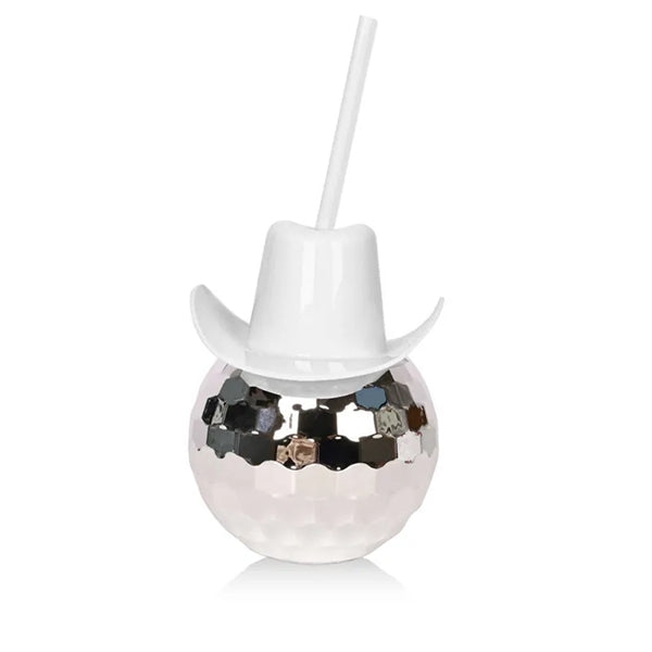 Disco Ball Cowboy Hat Cup With Straw