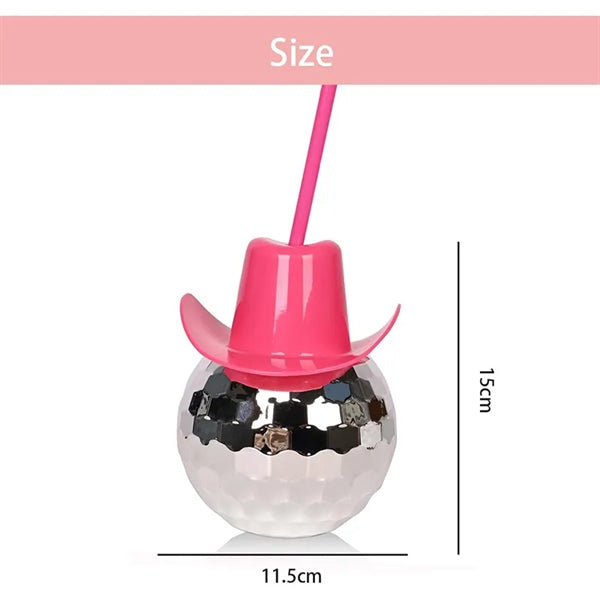 Disco Ball Cowboy Hat Cup With Straw