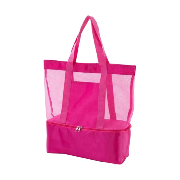 Mesh Beach Tote Bag with Bottom Insulated Cooler