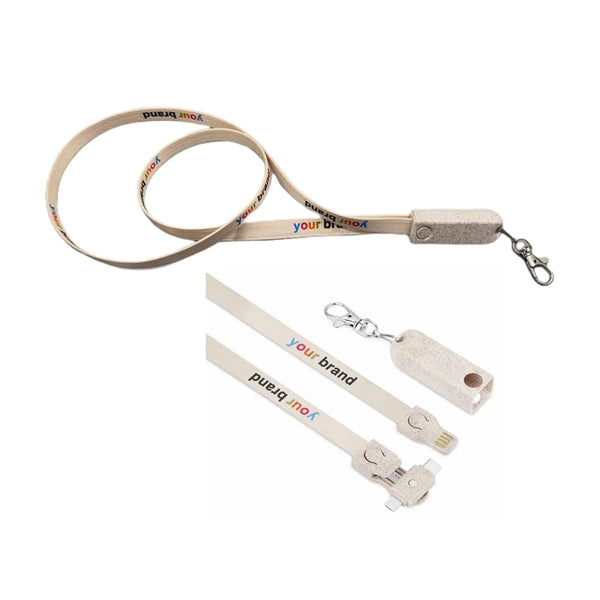 Eco Wheat Straw 3-In-1 Charging Cable Lanyard
