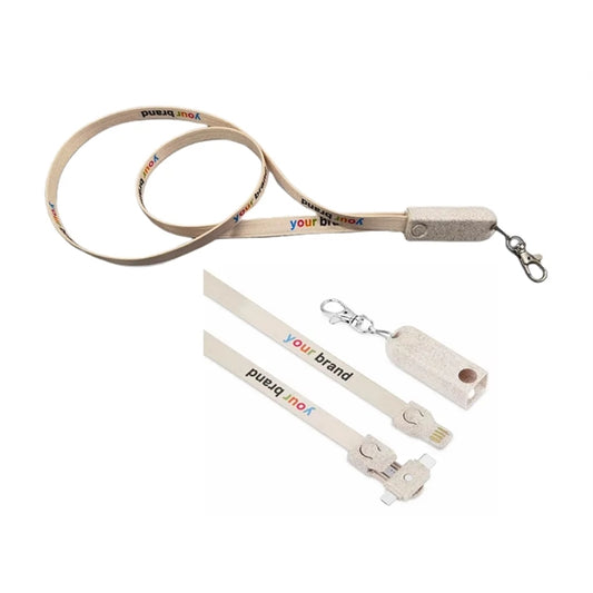 Eco Wheat Straw 3-In-1 Charging Cable Lanyard