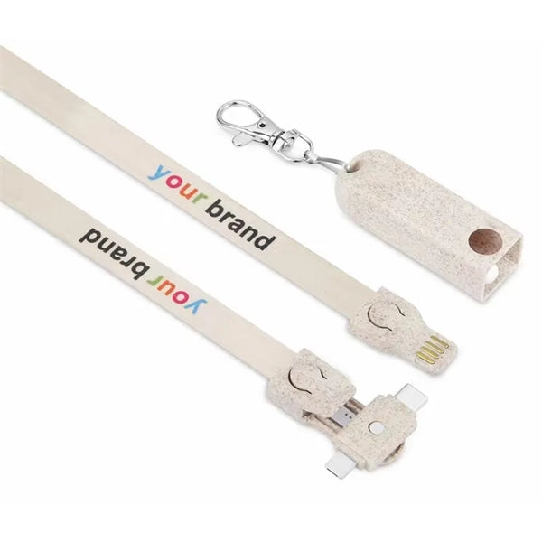 Eco Wheat Straw 3-In-1 Charging Cable Lanyard