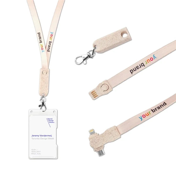 Eco Wheat Straw 3-In-1 Charging Cable Lanyard