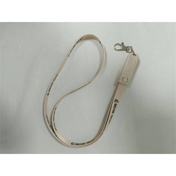 Eco Wheat Straw 3-In-1 Charging Cable Lanyard