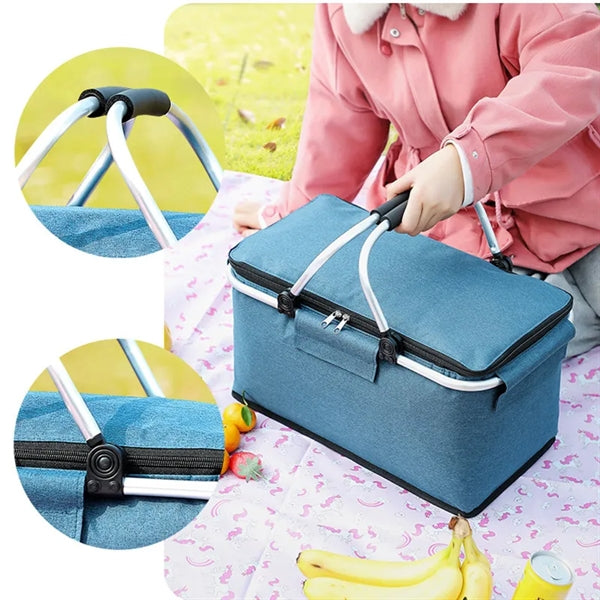 Outdoor Portable Collapsible Insulated Picnic Basket W/ Hand
