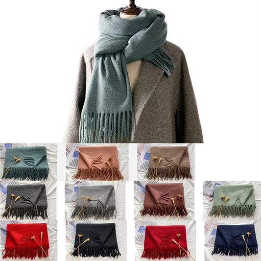 Vintage Autumn Winter Cashmere Blanket Scarf With Tassels
