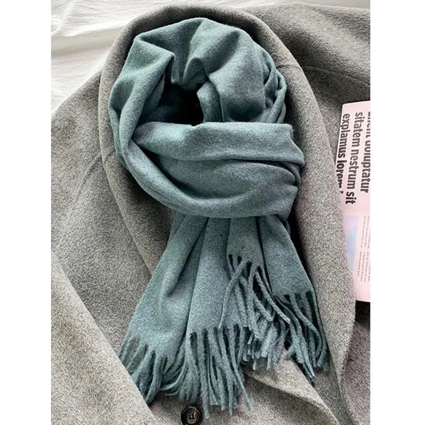 Vintage Autumn Winter Cashmere Blanket Scarf With Tassels