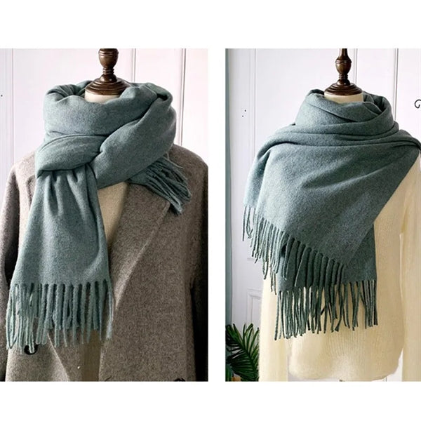 Vintage Autumn Winter Cashmere Blanket Scarf With Tassels