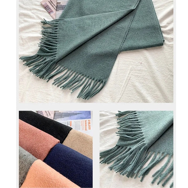 Vintage Autumn Winter Cashmere Blanket Scarf With Tassels