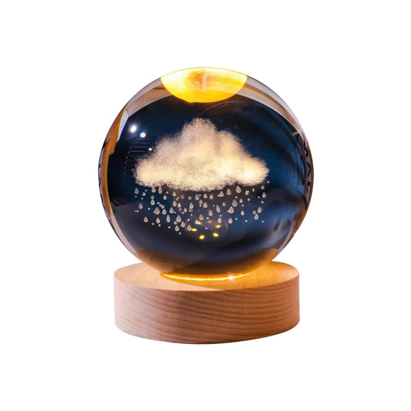Luminous 3D Carved Crystal Ball Wood Base USB