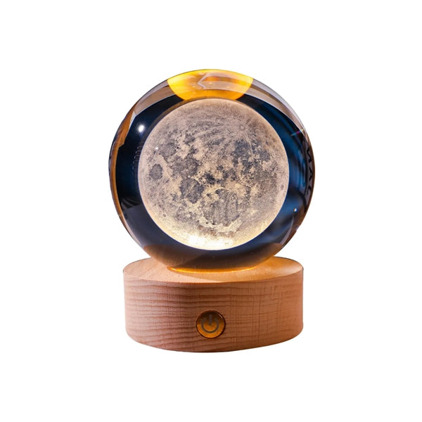 Luminous 3D Carved Crystal Ball Wood Base USB