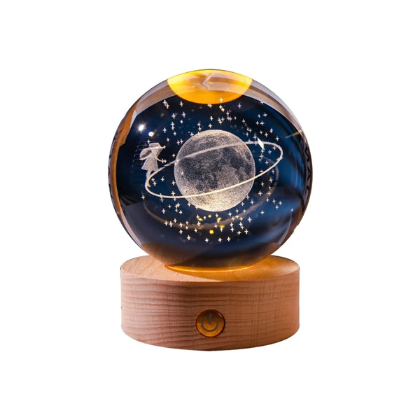 Luminous 3D Carved Crystal Ball Wood Base USB