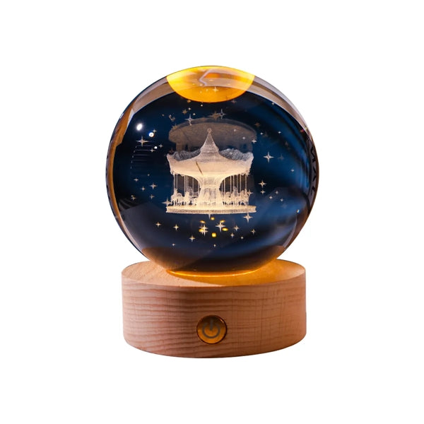 Luminous 3D Carved Crystal Ball Wood Base USB