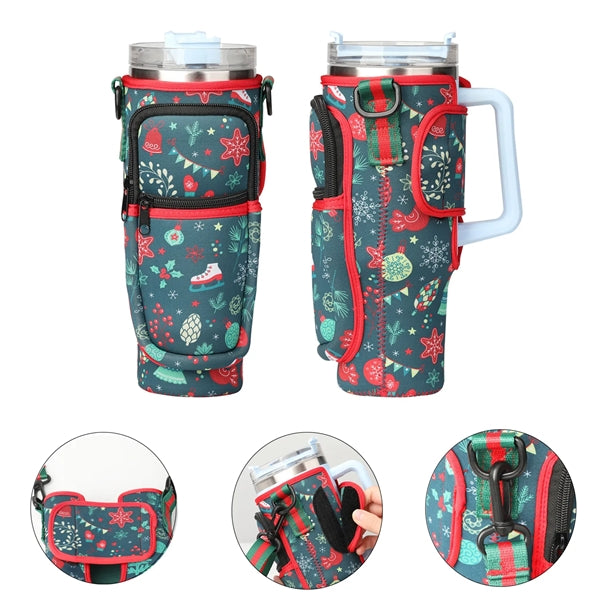 40oz Tumbler Sleeve w/Adjustable Shoulder Strap for Christma