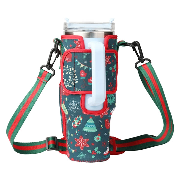 40oz Tumbler Sleeve w/Adjustable Shoulder Strap for Christma