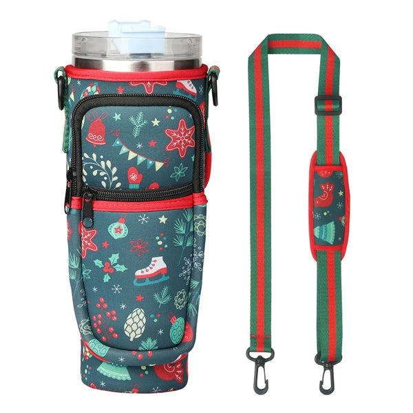 40oz Tumbler Sleeve w/Adjustable Shoulder Strap for Christma
