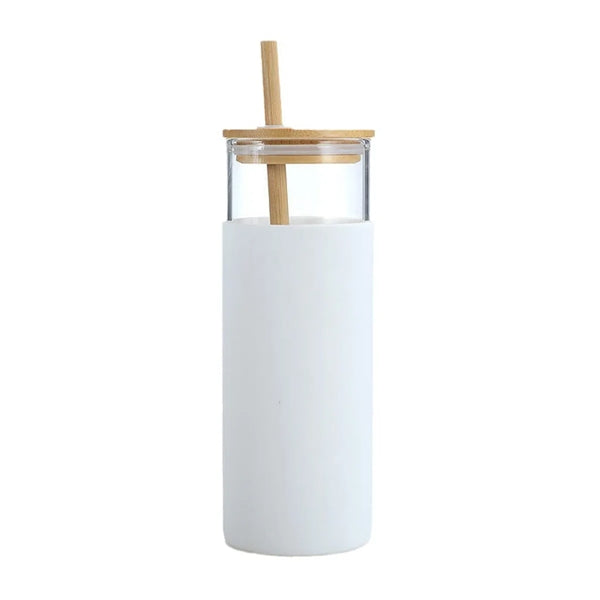 17oz Straw Tumbler Bamboo Lid Glass Bottle