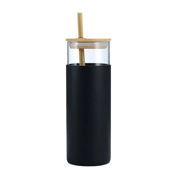 17oz Straw Tumbler Bamboo Lid Glass Bottle
