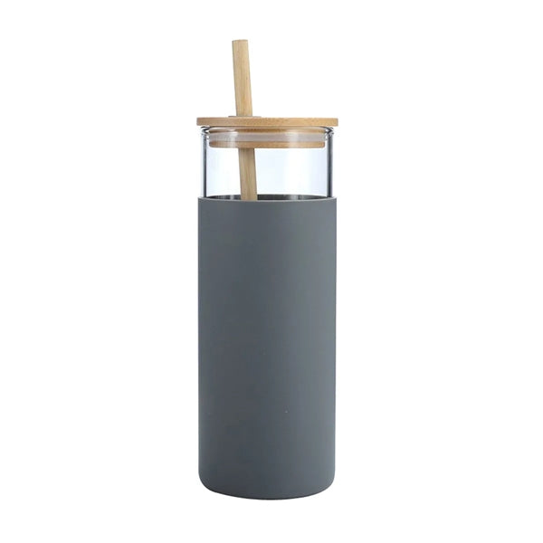 17oz Straw Tumbler Bamboo Lid Glass Bottle