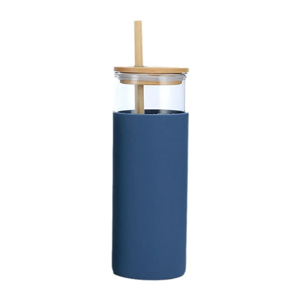 17oz Straw Tumbler Bamboo Lid Glass Bottle