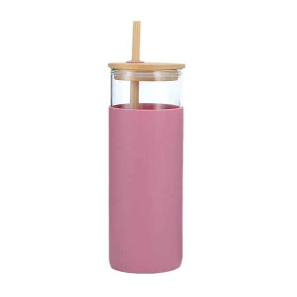 17oz Straw Tumbler Bamboo Lid Glass Bottle