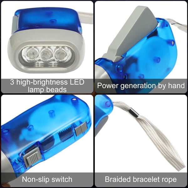Hand-Powered Crank Flashlight for Camping, Home, Emergency