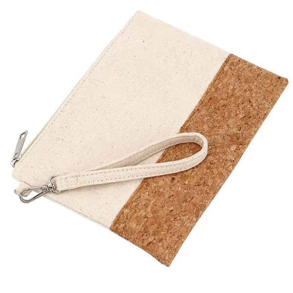 Portable Cork Canvas Cosmetic Zipper Bag