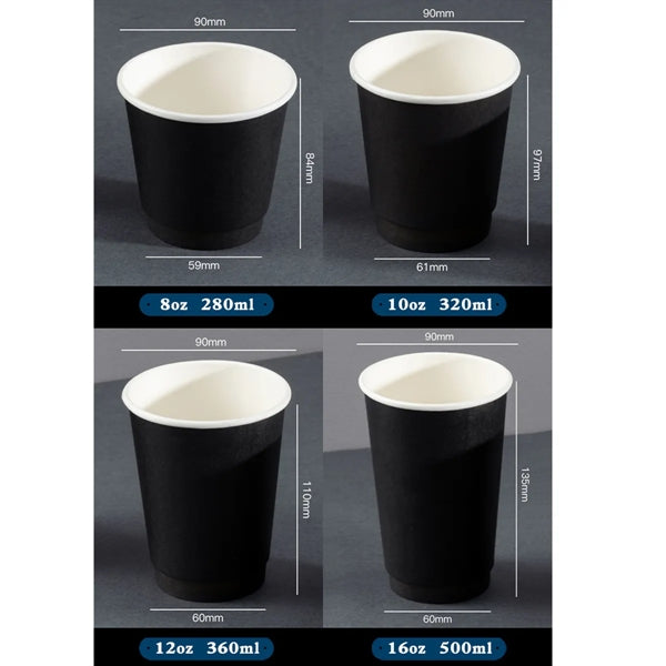 Disposable Double Wall Black Coffee Paper Cup