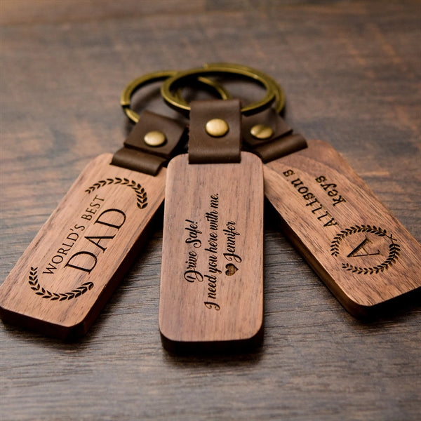 Leather Wood Keychain