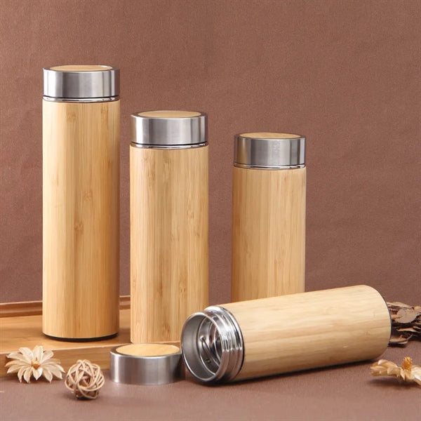 15 OZ Vacuum Eco Natural Bamboo Stainless Flask Bottle