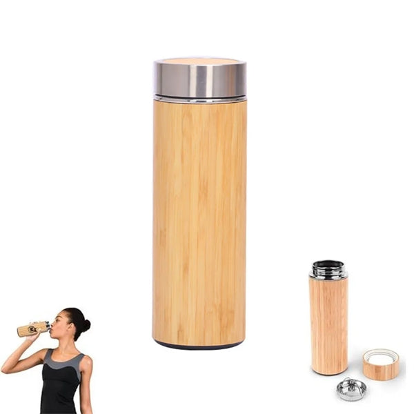15 OZ Vacuum Eco Natural Bamboo Stainless Flask Bottle