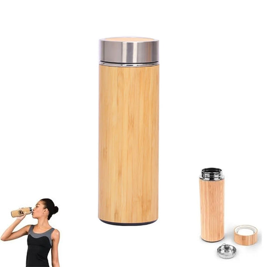15 OZ Vacuum Eco Natural Bamboo Stainless Flask Bottle