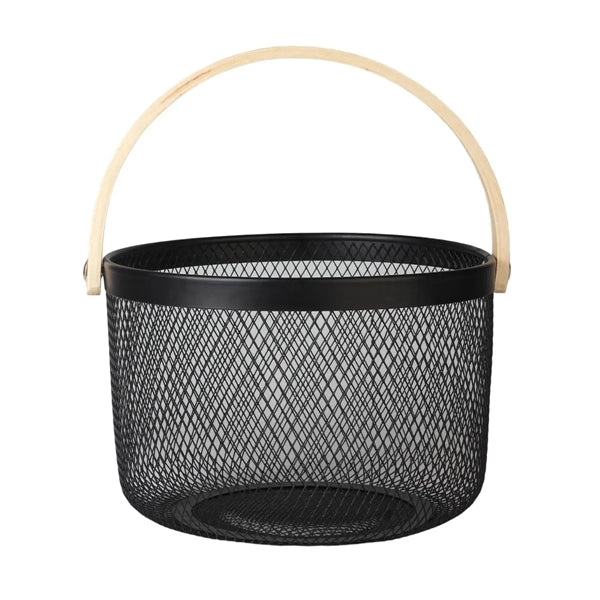 Storage Basket With Wooden Handle