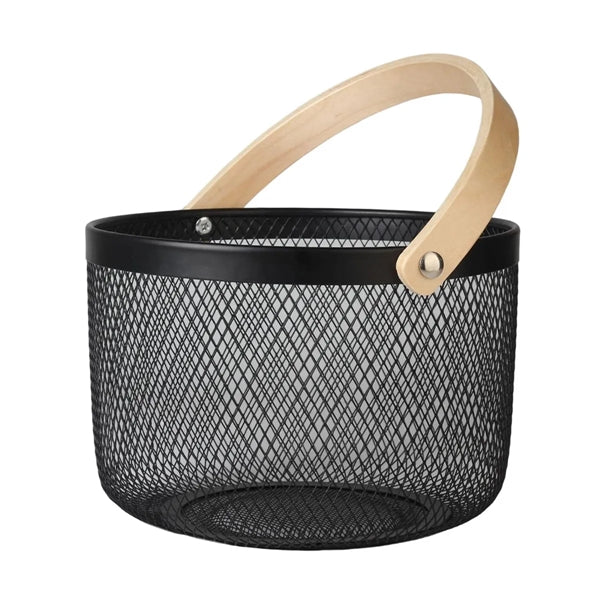 Storage Basket With Wooden Handle