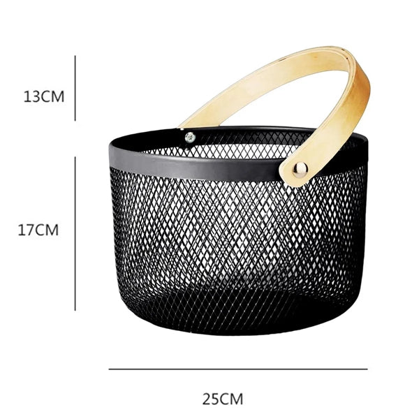 Storage Basket With Wooden Handle
