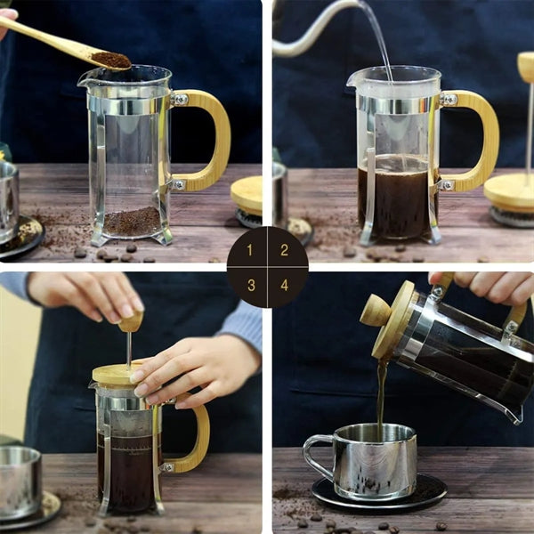 Wooden Handle French Press Coffee Maker
