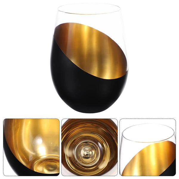 Black And Gold Stemless Wine Glass
